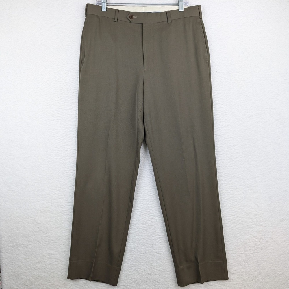 Brooks Brothers "Madison" Dress Pants Men's 35x32 Taupe 100% Wool Flat Front T
